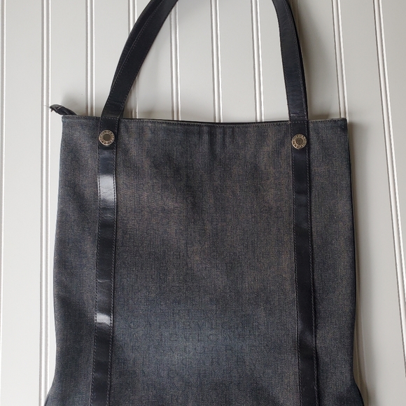 AUTH BVLGARI Logo mania Shoulder Bag Shoulder Bag Tote Bag Denim Black - Picture 2 of 9